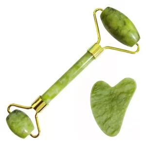 Kit Masajeador Roller Jade + Piedra Guasha Verde