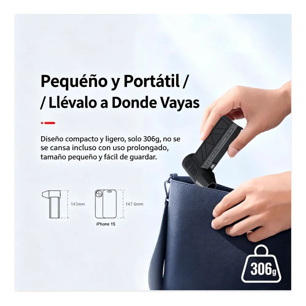 Soplador Portátil Turbo Recargable 3 Velocidades Con Luz - Imagen 4