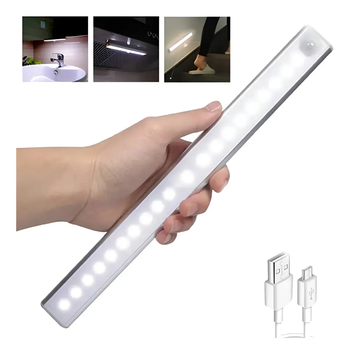 Luz Barra Led Sensor Movimiento Lampara Recargable 50cmx 2cm