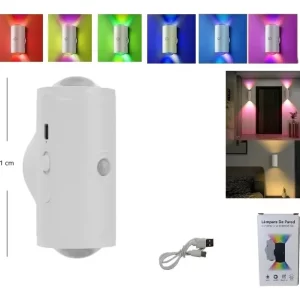 Led De Pared Bidireccional Rgb Con Sensor Imantada Blanco