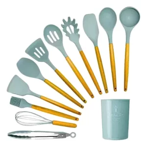 JUEGO UTENSILLOS SILICONA Y MADER DE COCINA 12