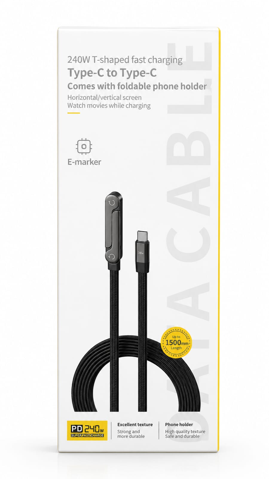 Cable Usb 2.0 A Tipo-c Carga Rápida 1.5m Soporte Plegable 2400W