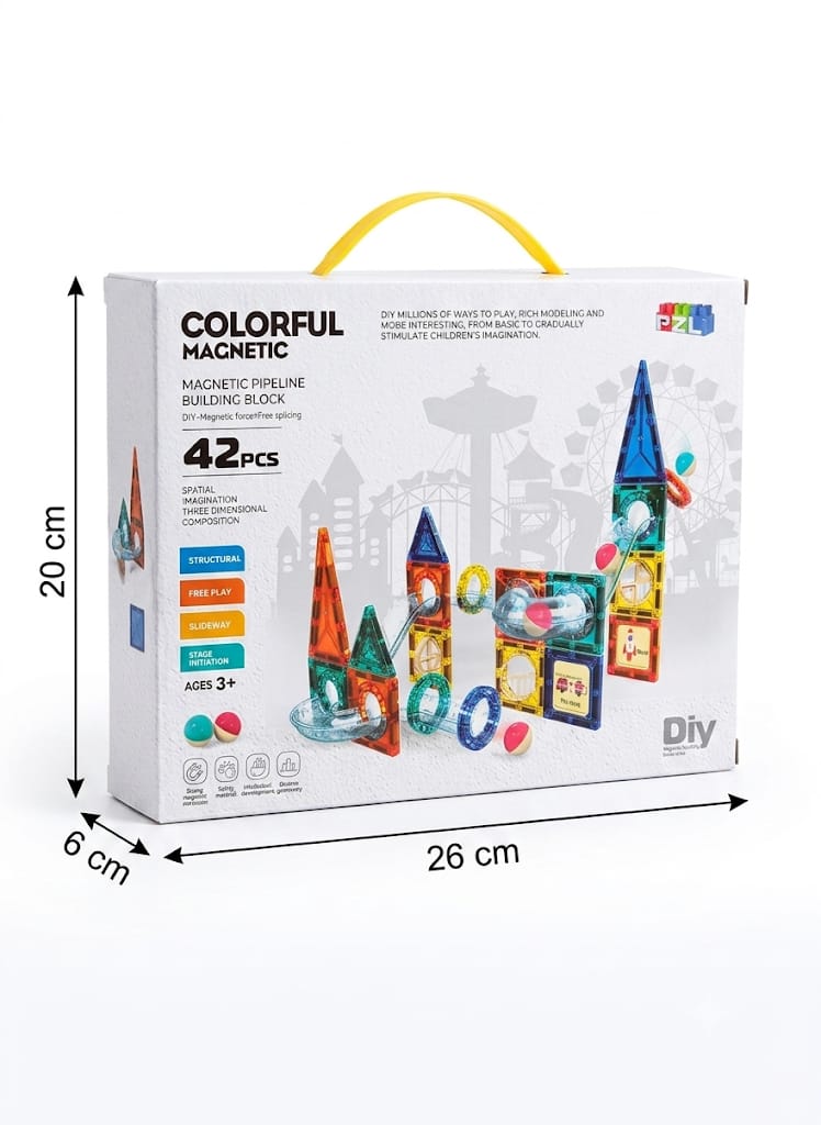 Bloques Magnéticos Coloridos con Pistas – 42 Piezas - Imagen 2
