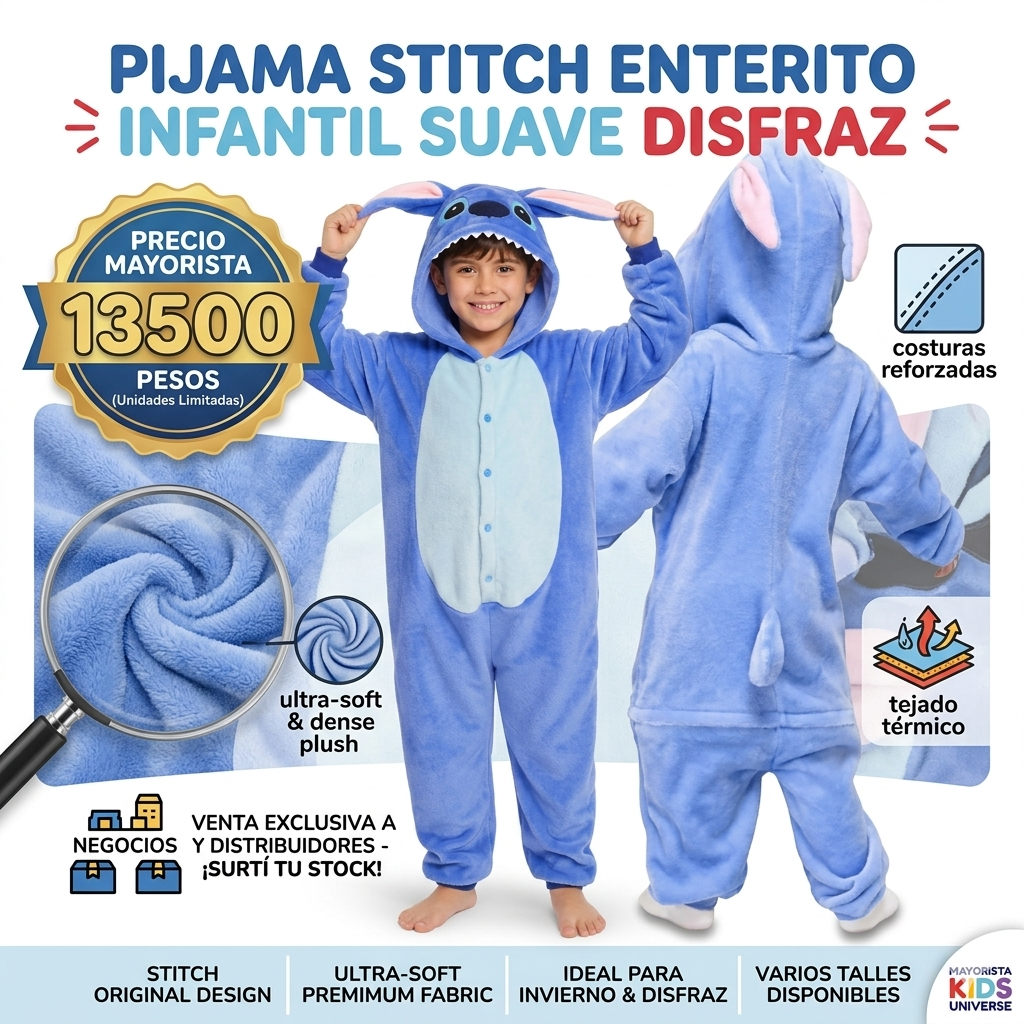 Pijama Stich Enterito Niños Suave Disfraz Abrigado - Image 2