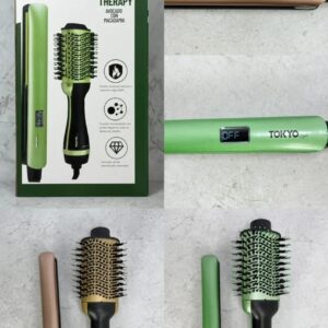 Set Plancha Pelo Digital Y Cepillo Secador Modelador 2 En 1