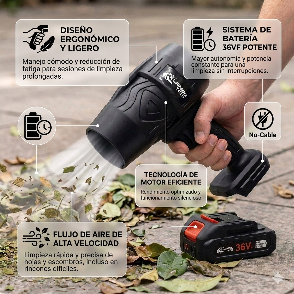 Soplador Turbo Inalámbrico 35000pa Con Batería 36v - Imagen 2