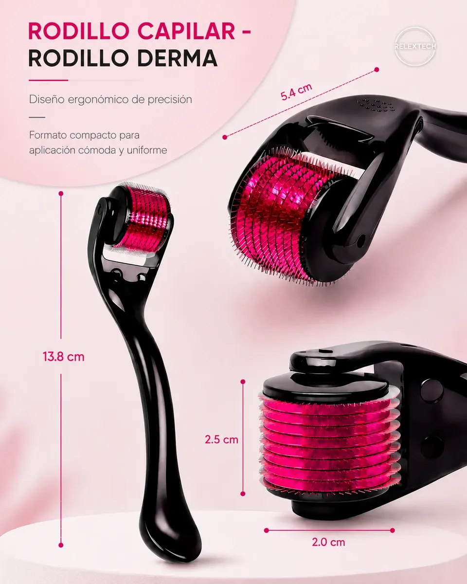 Rodillo Capilar Titanio 0.50 mm Facial Derma 540 Agujas - Imagen 2