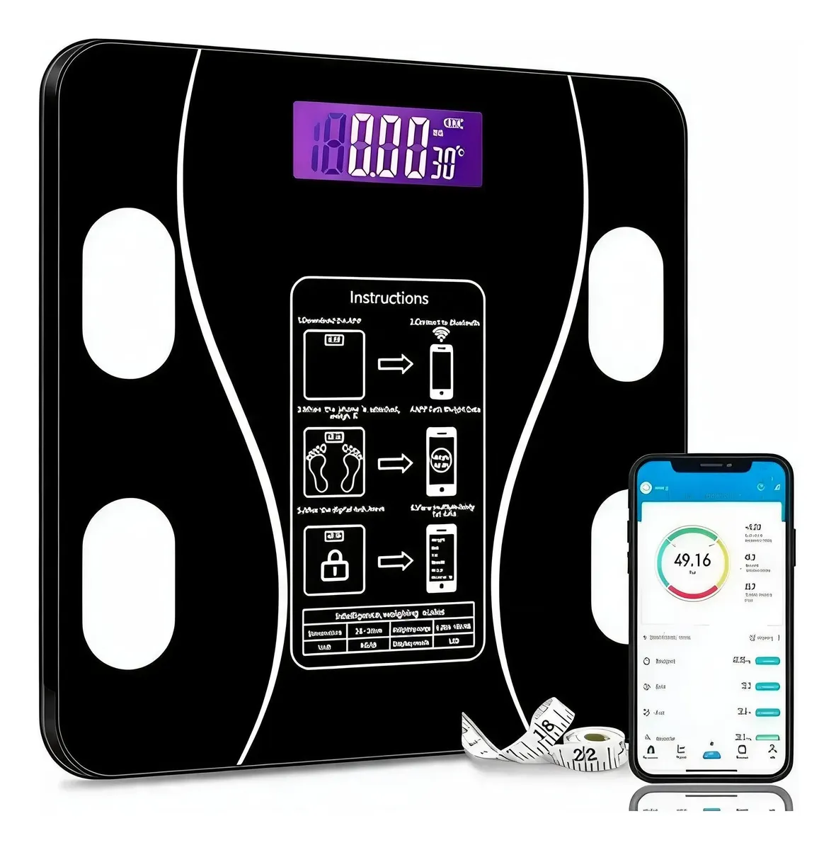 Balanza Personal De Baño Digital Lcd Inteligente App Bt