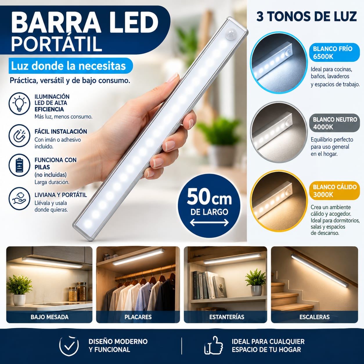 barras de luz LED inteligentes 50cm Blanco Frio Blanco cálido - Imagen 5