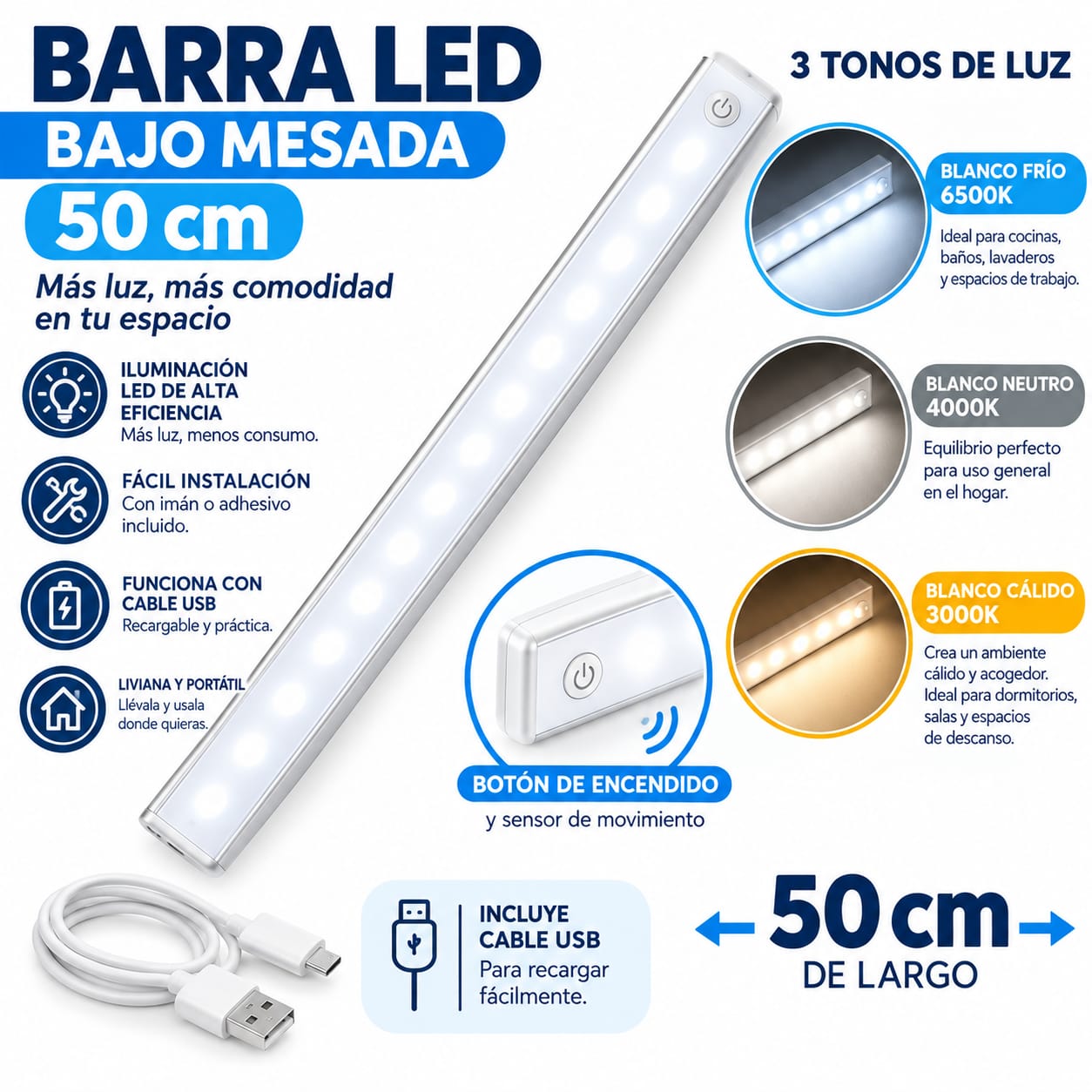 barras de luz LED inteligentes 50cm Blanco Frio Blanco cálido