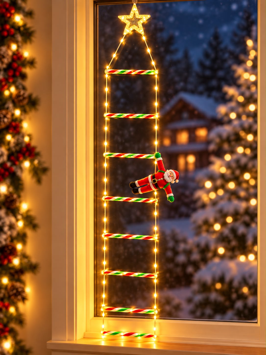 Escalera Luces Led Navidad + Papa Noel 2mtrs Luces Multicolor