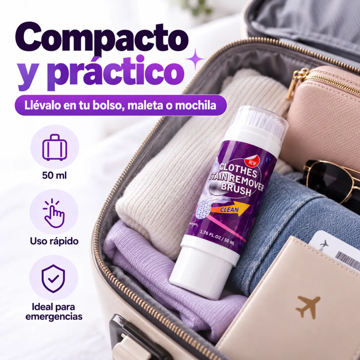 Limpia Ropa Quita Manchas 50ml Con Cepillo Aplicador - Imagen 3