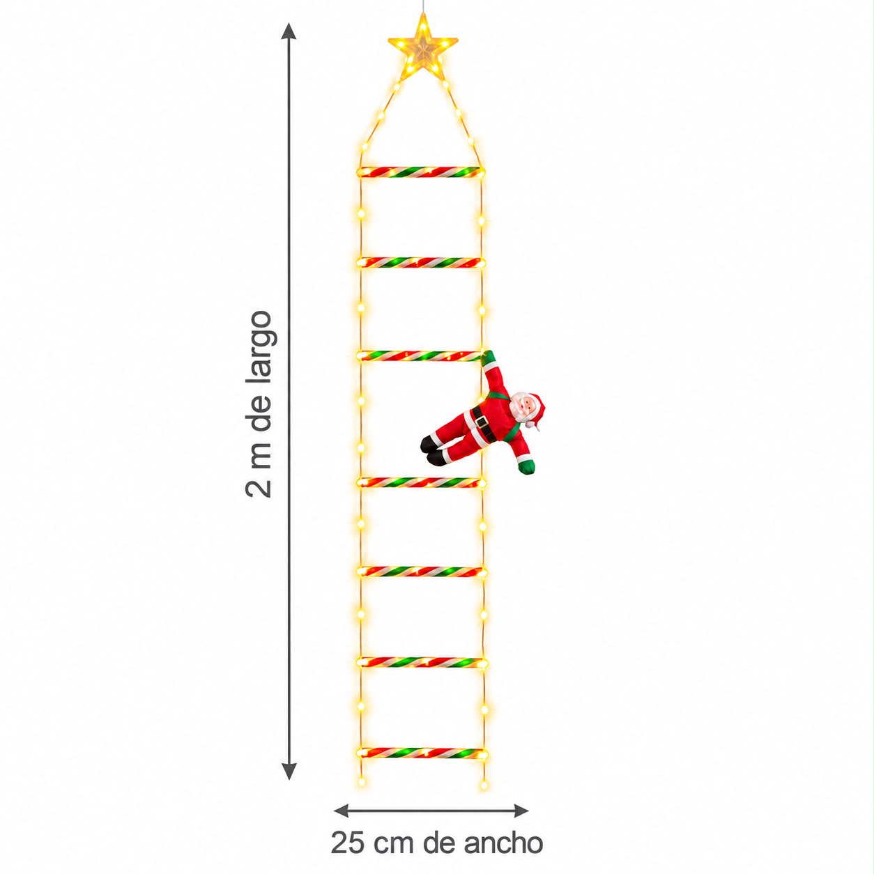 Escalera Luces Led Navidad + Papa Noel 2mtrs Luces Multicolor - Imagen 2